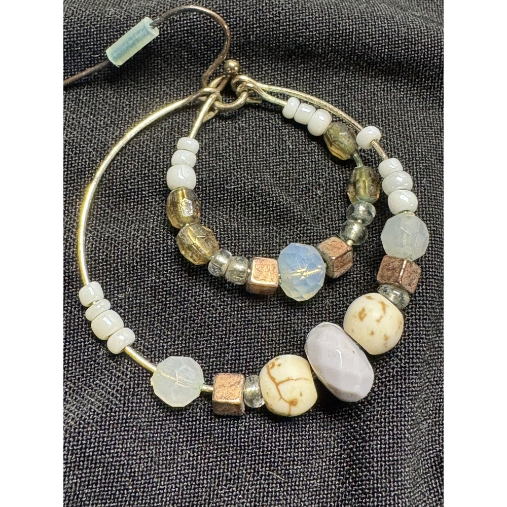 Bronze Tone Brown White Bead Multi Hoop Drop Earrings